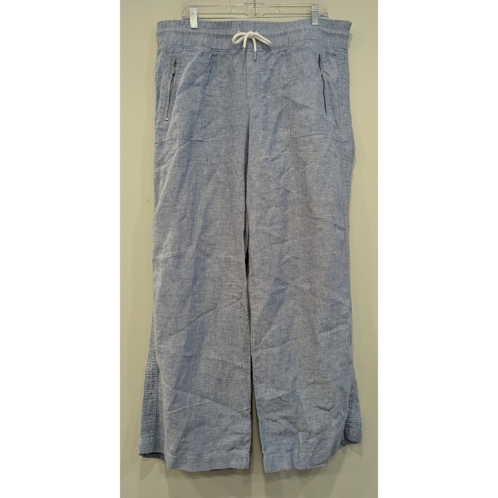 Athleta Cabo Linen Wide Leg Pants In Blue Size 14